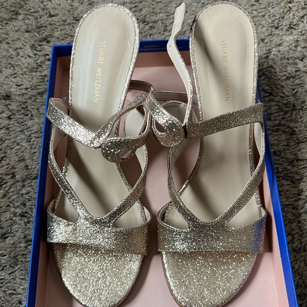 Stuart weitzman mariposa 80 gold glitter sandal - Picture 3 of 5